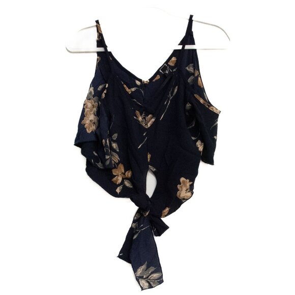 Windsor Teens Floral Knot Hem Sleeveless Top V-Neck Navy & Brown Size M - Picture 1 of 8